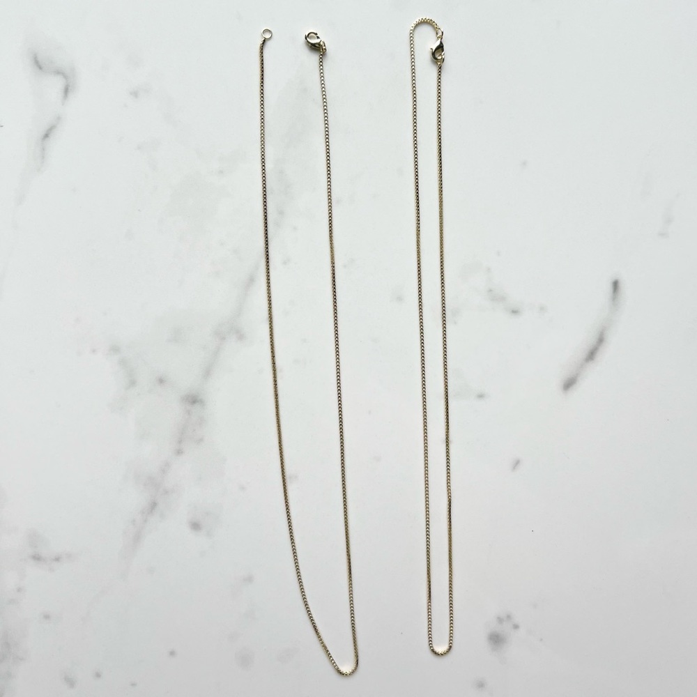 Two Modern Gold Plated Box Chain Necklaces with lobster clasp
